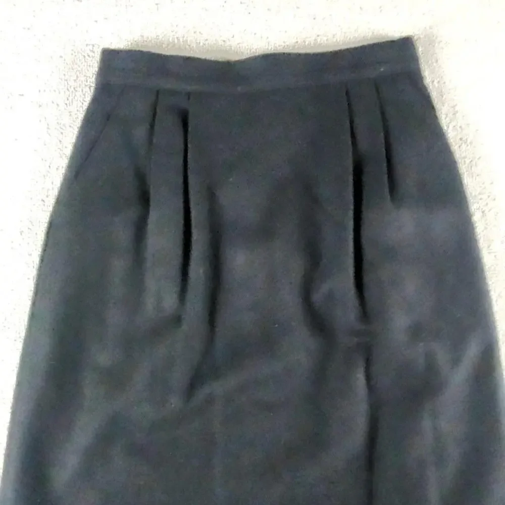 Vntg Sag Harbor Skirt Womens 8 Black Wool Straight Midi Lined Pockets Career